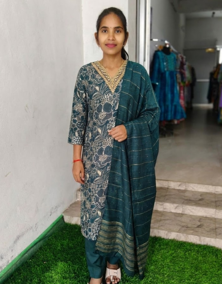 Avaasa Grey Floral Cotton Suit Set for Women