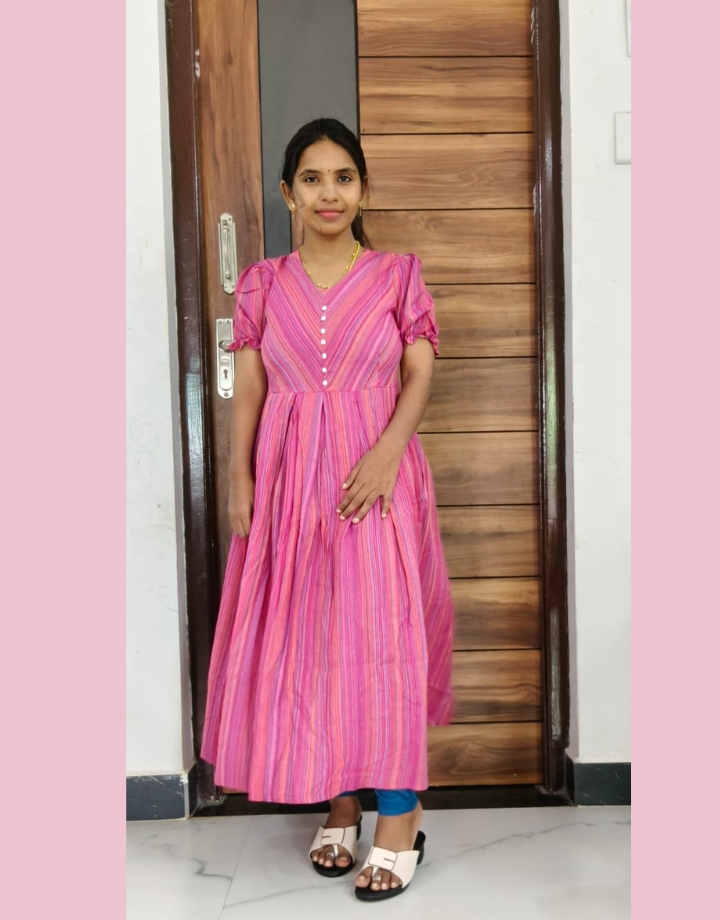 Pink Striped Kathi Cotton Maxi Dress for Women