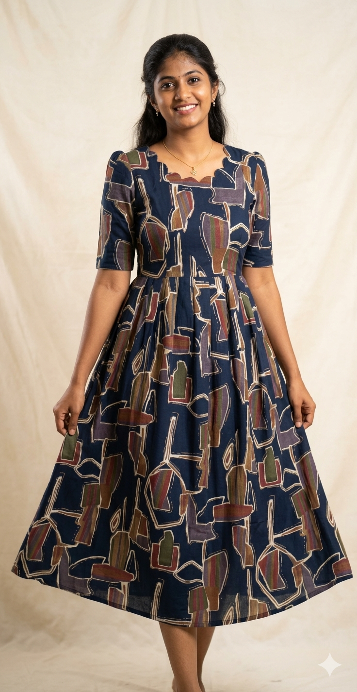 Premium Vatican Fabric
Geometric Print Umbrella Maxi Dress