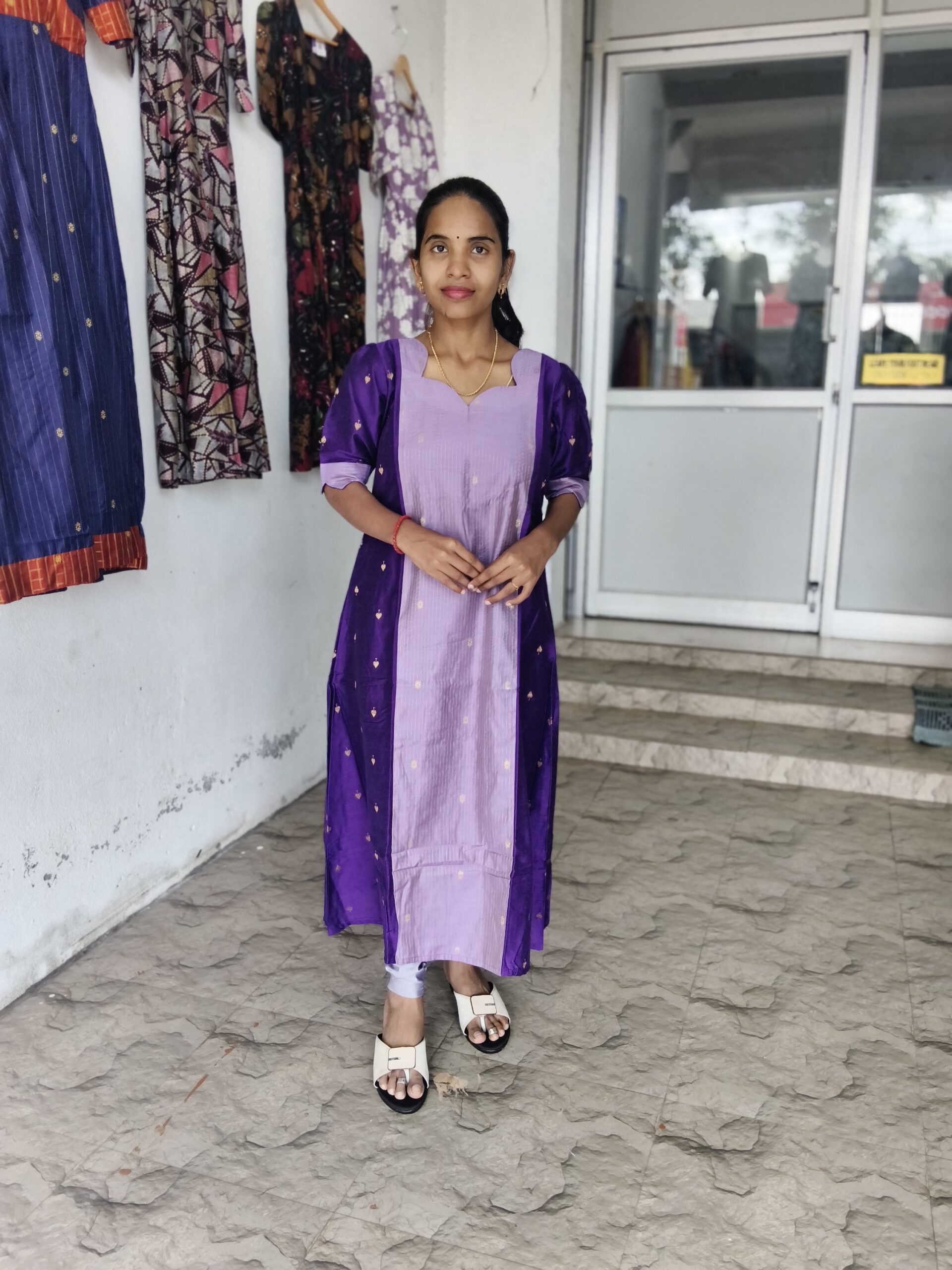Premium Dual-Tone Raw  Silk Kurti - Elegant Lavender & Deep Purple